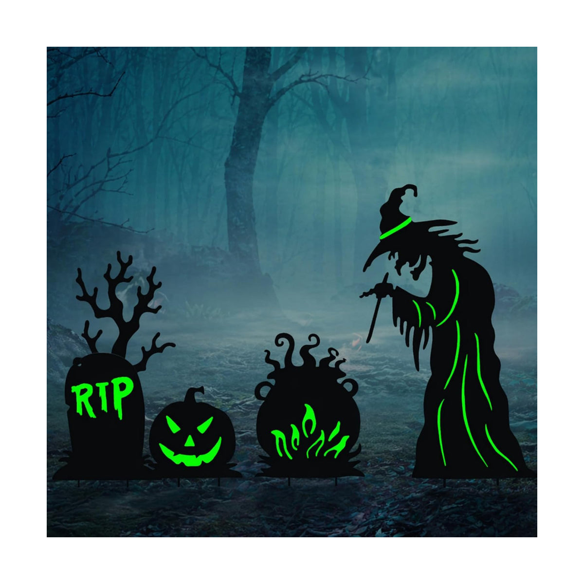 BRIGHTDECK 3 Pcs Halloween Witch Yard Signs Metal Stakes Outdoor Decoration