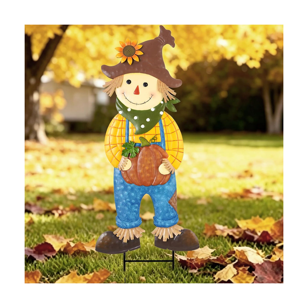 BRIGHTDECK Outdoor Fall Scarecrow Metal Stakes Decorations Yard Sign, Large