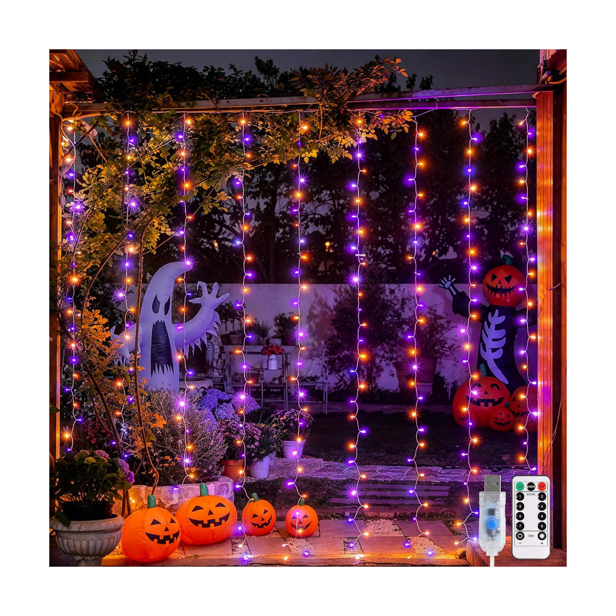 JMEXSUSS 200 LED USB Plug in Orange and Purple Halloween Lights
