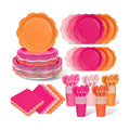 350 Pcs Pink and Orange Party Plates and Napkins - Hot Pink Orange Party Decoration Tableware set Include Sunset Tropical Scalloped Plate Napkin Cup & Cutlery for Baby Shower, Wedding, Birthday