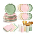 350 Pcs Sage and Pink Paper Plates and Napkins Party Supplies - Pink and Green Birthday Decoration Include Dusty Pink Sage Green Scalloped Plate Napkin Cup & Cutlery for Baby Shower, Wedding, Birthday