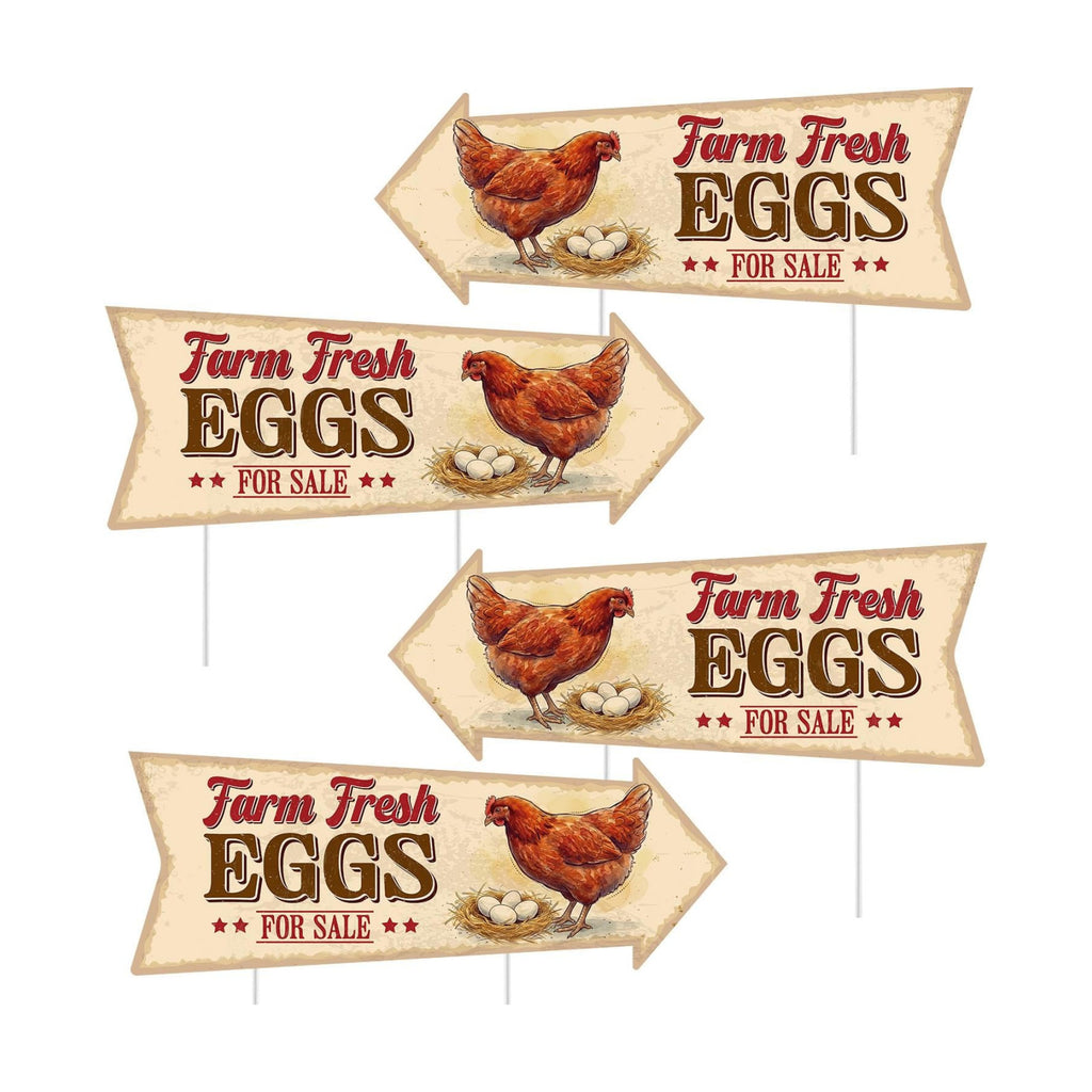 Rngmsi 4PCS Farm Fresh Eggs for Sale Sign, Fresh Eggs Double Sided Sign with 8 Stakes, Waterproof Corrugated Plastic Mark for Yard Business Indoor Outdoor Supplies Home Decor 16 X 6 Inch
