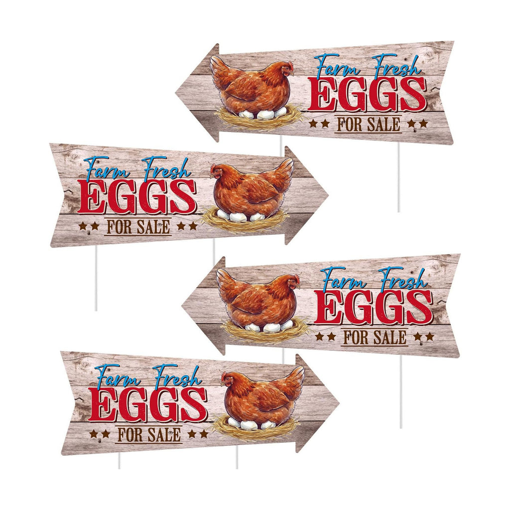 Rngmsi Farm Fresh Eggs for Sale Sign, 16 X 6 Inch 4PCS Double Sided Fresh Eggs Sign with 8 Stakes, Waterproof Corrugated Plastic Mark for Indoor Outdoor Yard Business Supplies Home Decor