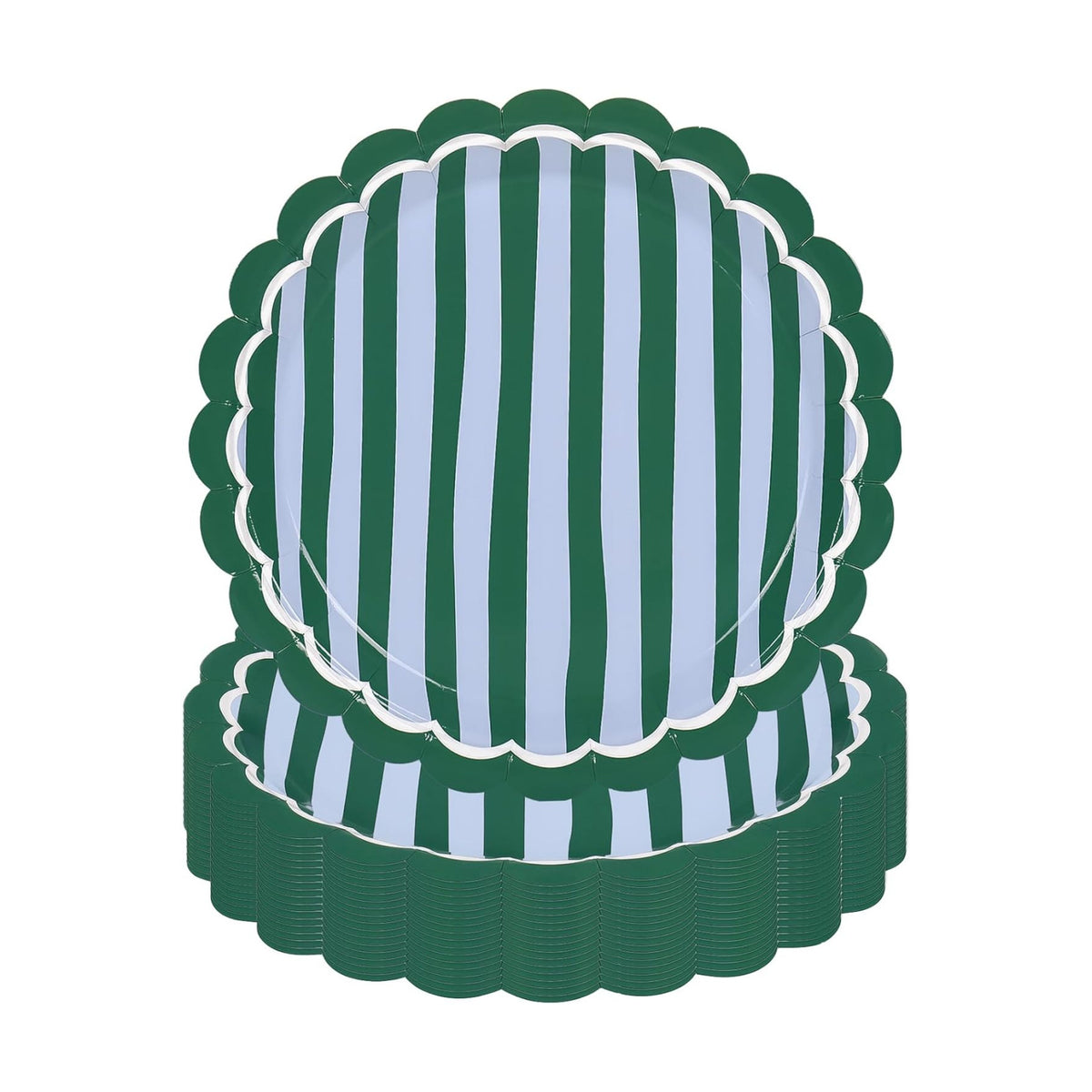 JarThenaAMCS 30Pcs Stripe Paper Plates 9 Inch Blue Green Striped Disposable Plate Scalloped Dessert Plate for Summer Birthday Baby Shower Ocean Party Table Decor