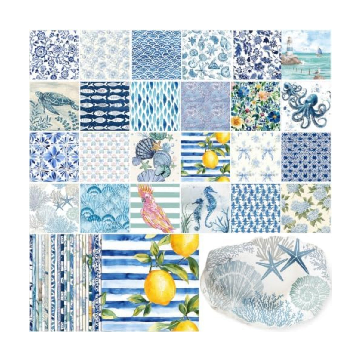 Tenceur 48 Pack 24 Style Blue Coastal Decoupage Napkins for Crafts, 13 inch