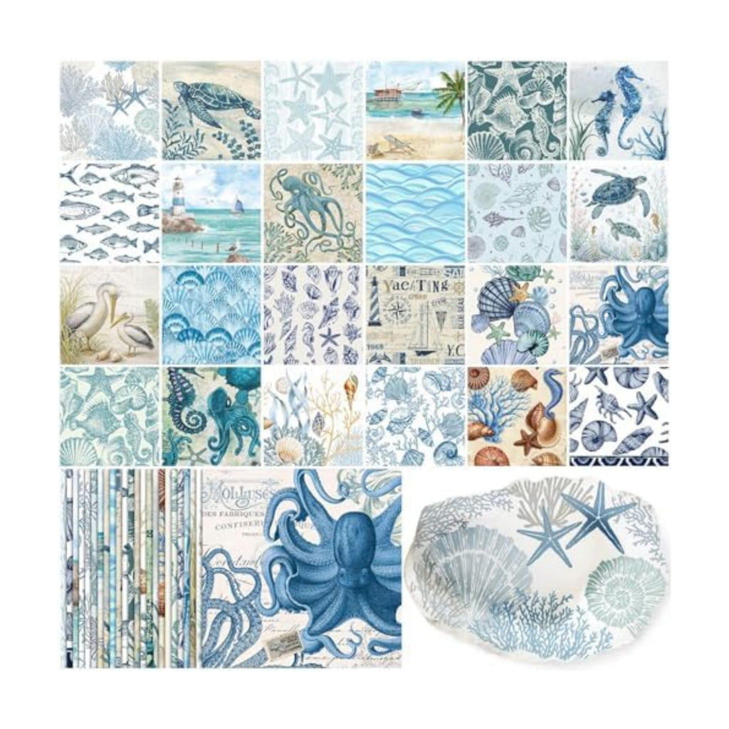 Tenceur 48 Pack 24 Styles Nautical Decoupage Paper Ocean Napkins, 13 Inch