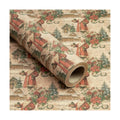 RUSPEPA Kraft Vintage Christmas Wrapping Paper Roll, Mini Roll, Classic Santa with Snowy Village & Poinsettia Design, Kraft Rustic Gift Wrap for Family, Holiday, Christmas, 17 Inches x 16.4 Feet