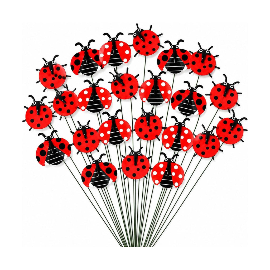 RAINFLOW 30 PCS Ladybug Garden Stakes - 25cm Red 3D Plant Picks for Pots