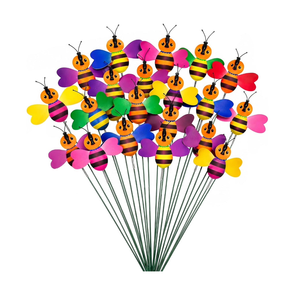 RAINFLOW 30PCS Fake Bee Garden Stakes - Colorful Flower Pot Decor