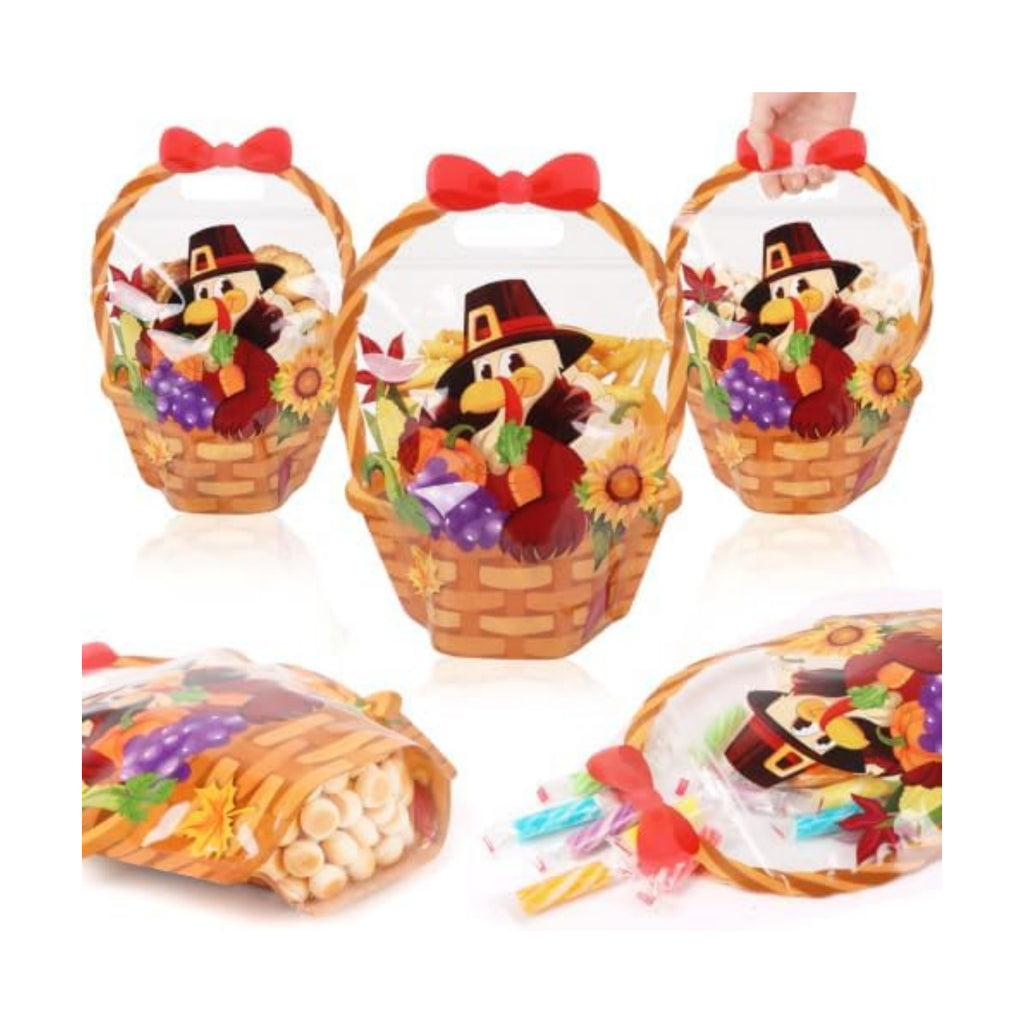 CCINEE 50 Packs Thanksgiving Ziplock Gifts Bags Bulk, 3D Fall Plastic Treat Bags with Handle Sealable Turkey Goodie Favor Bag for Holiday Autumn Harvest Party Gift Wrapping
