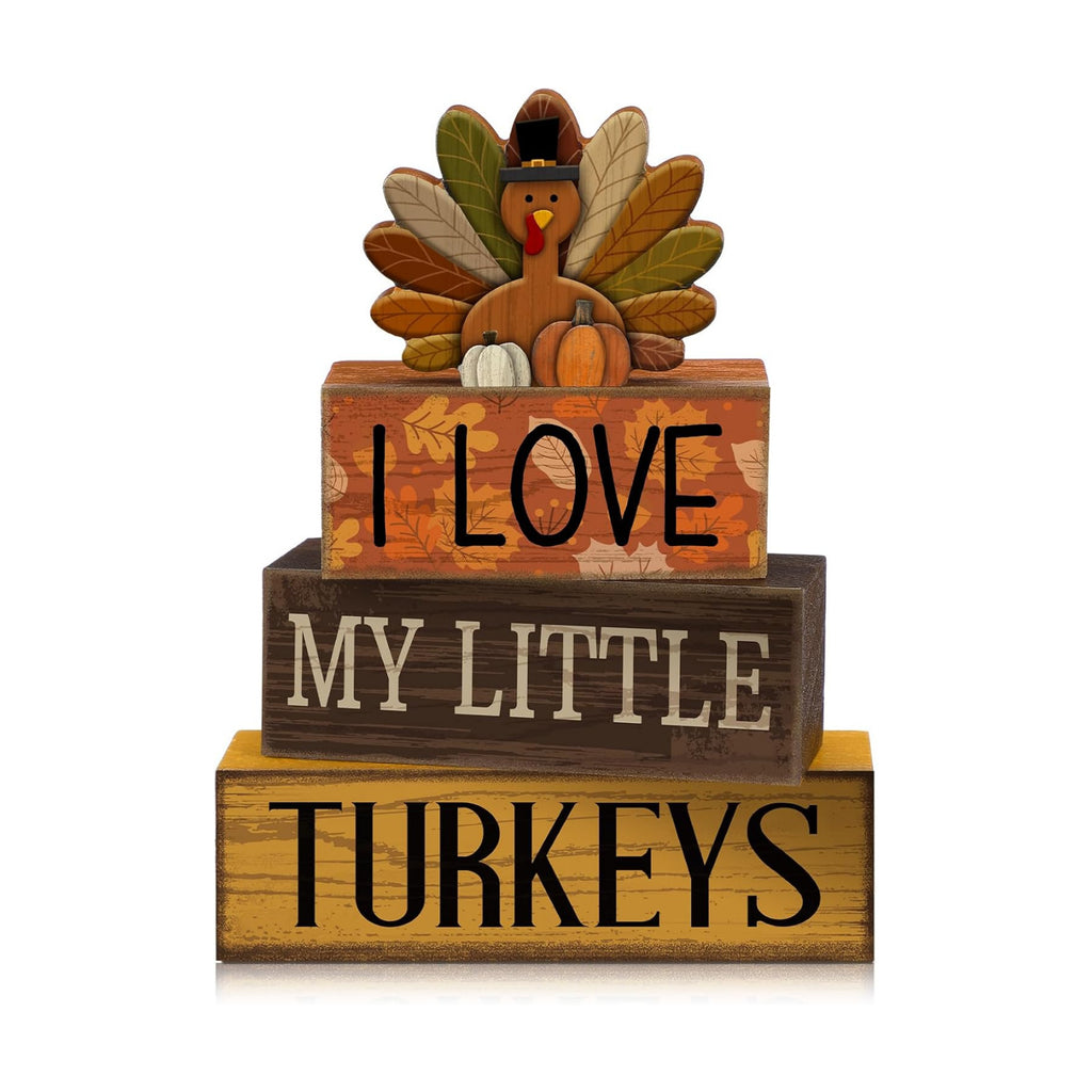 Lineshading 4 Pcs Fall Table Decor for Home, Wood Thanksgiving Turkeys Sign