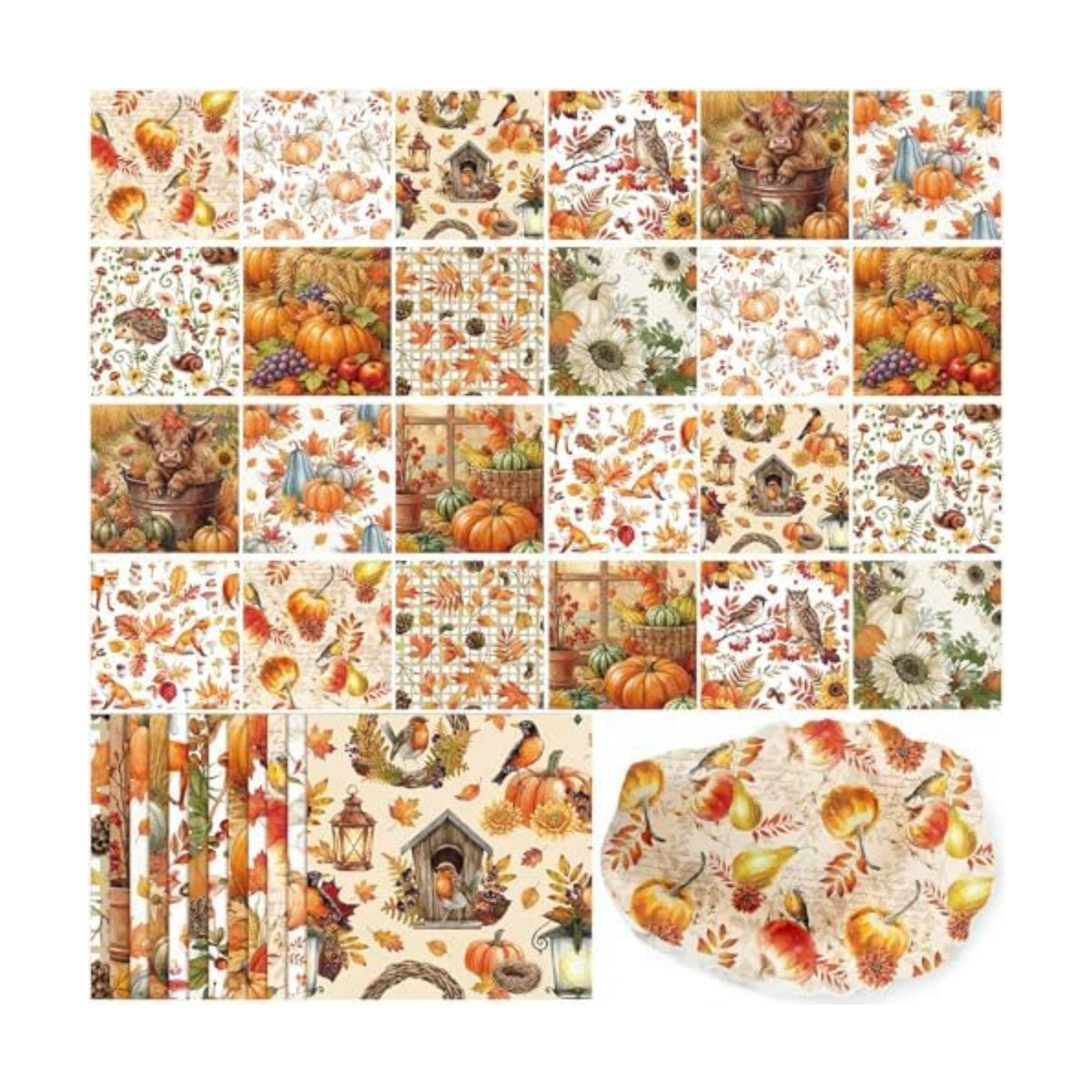 Tenceur 48 Pack 12 Styles Vintage Fall Napkins for Decoupage, 13 Inch