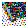 WRAPAHOLIC Reversible Birthday Wrapping Paper Roll - Mini Roll - 17 Inch x 10 Feet - Colorful Happy Birthday Wrapping Paper with Polka Dots Design for Boys Girls Kids, Baby Shower, Holiday, Party