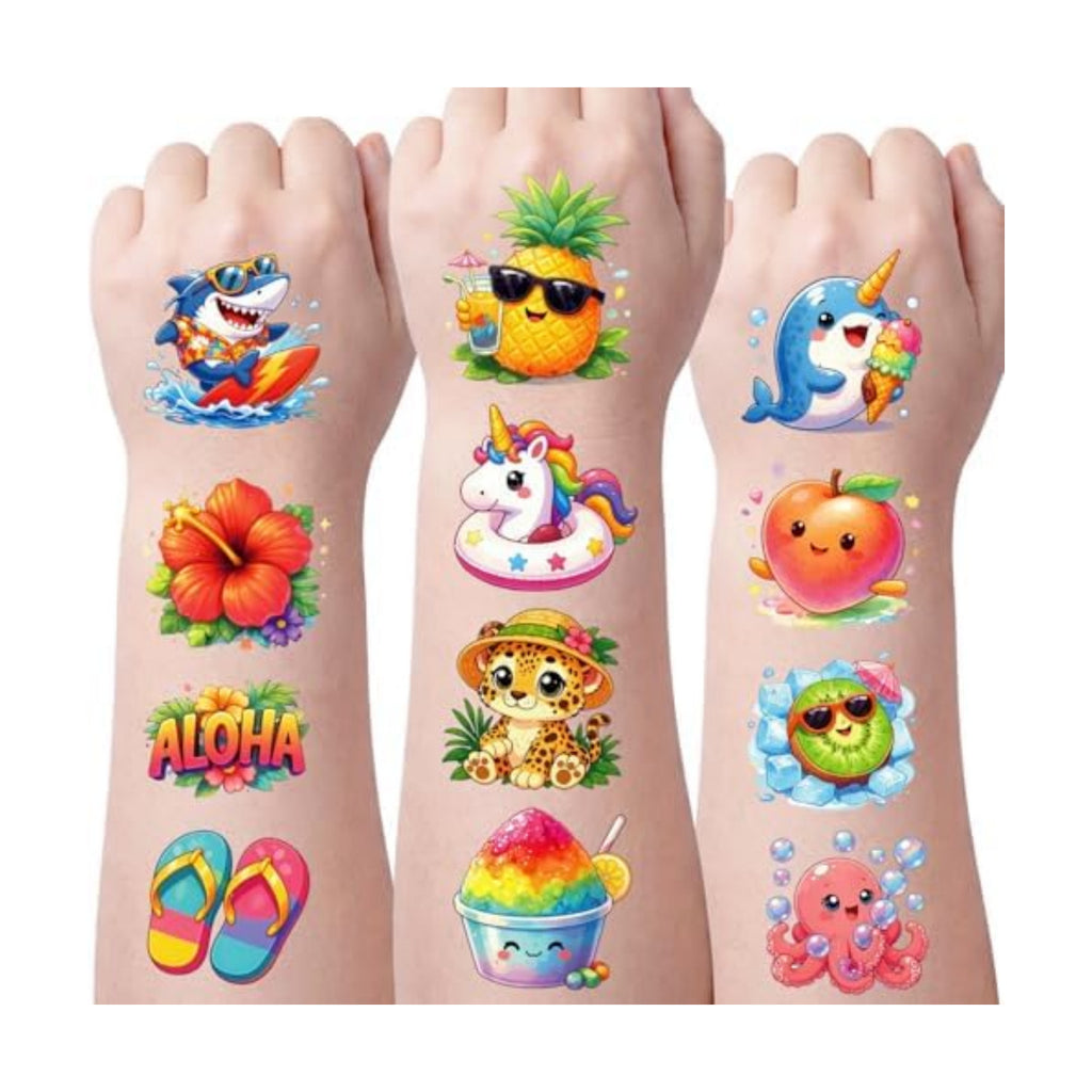 JCFIRE Temporary Tattoos for Kids Adults, Pool Hawaiian Luau Summer Party Decorations, Cute Summer Tattoos Stickers, Party Favors Rewards Supplies
