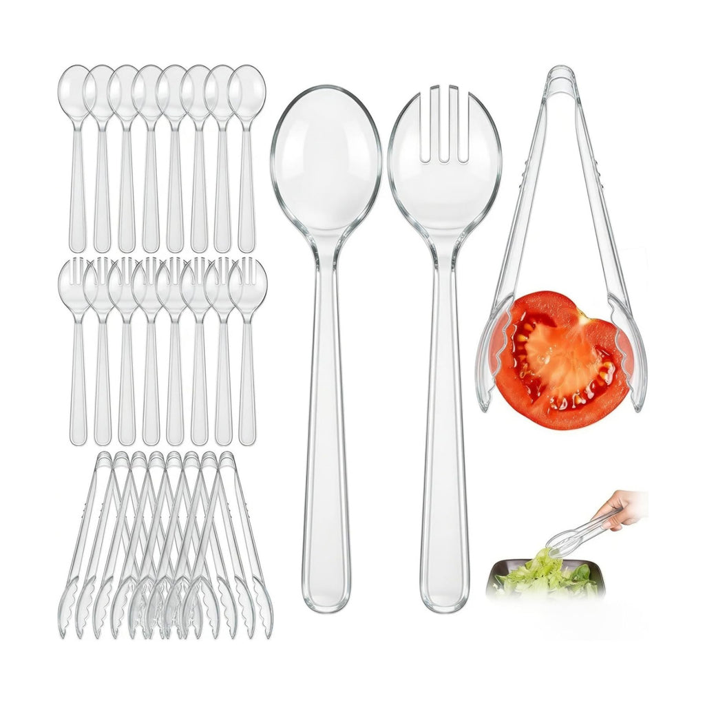 24 Pcs Clear Plastic Serving Utensils Set, Disposable & Reusable Supplies