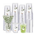 Jingmore 50 Set Silly Goose Sage Green 12 oz Plastic Cup with Lid and Straw
