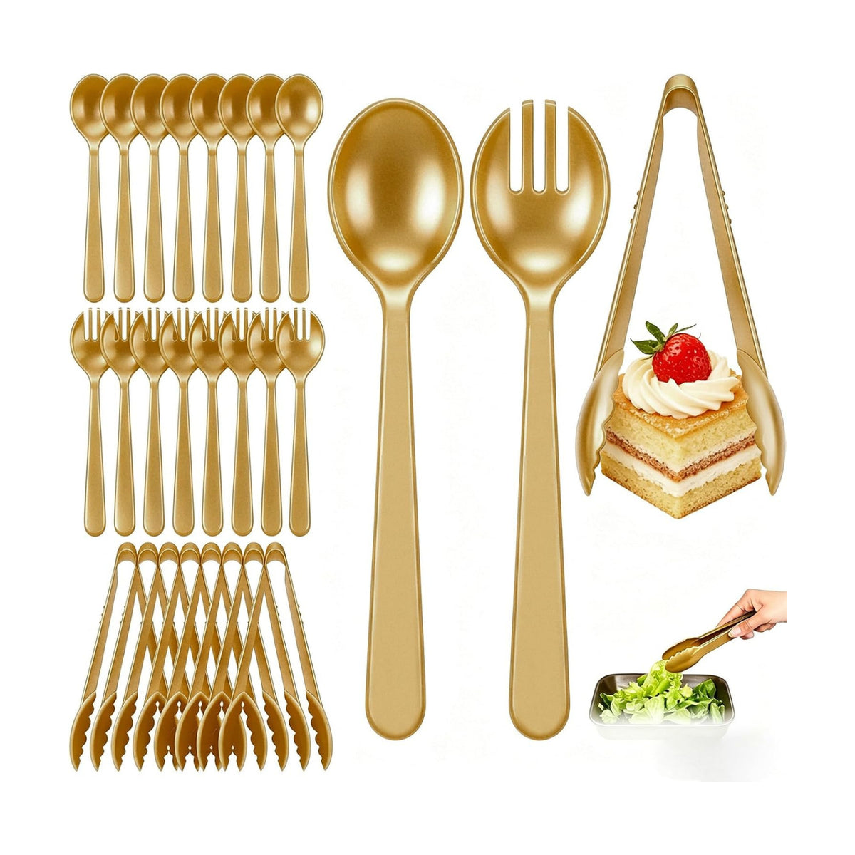 24 Pcs Gold Plastic Serving Utensils Set, Disposable & Reusable Supplies
