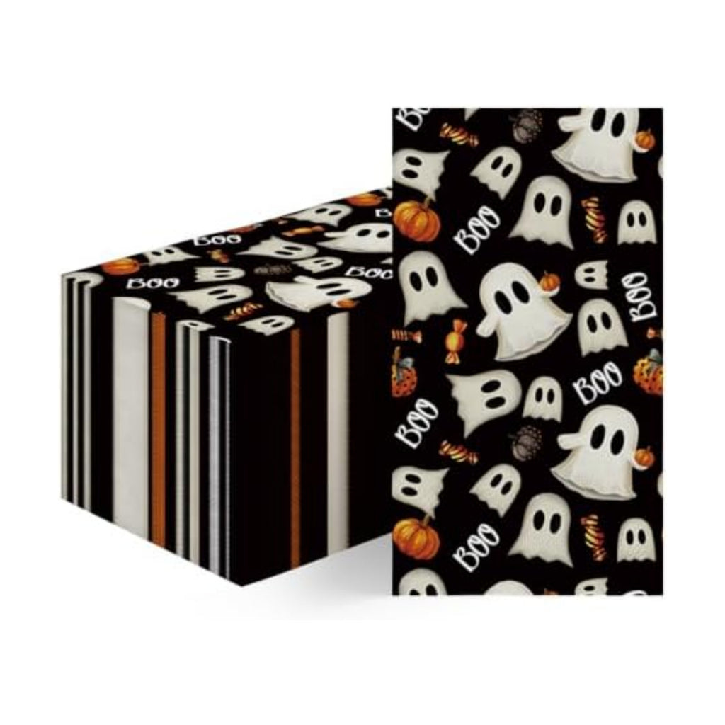 Horaldaily 100Pcs Halloween Paper Napkins, Horror Pumpkin Ghost Black