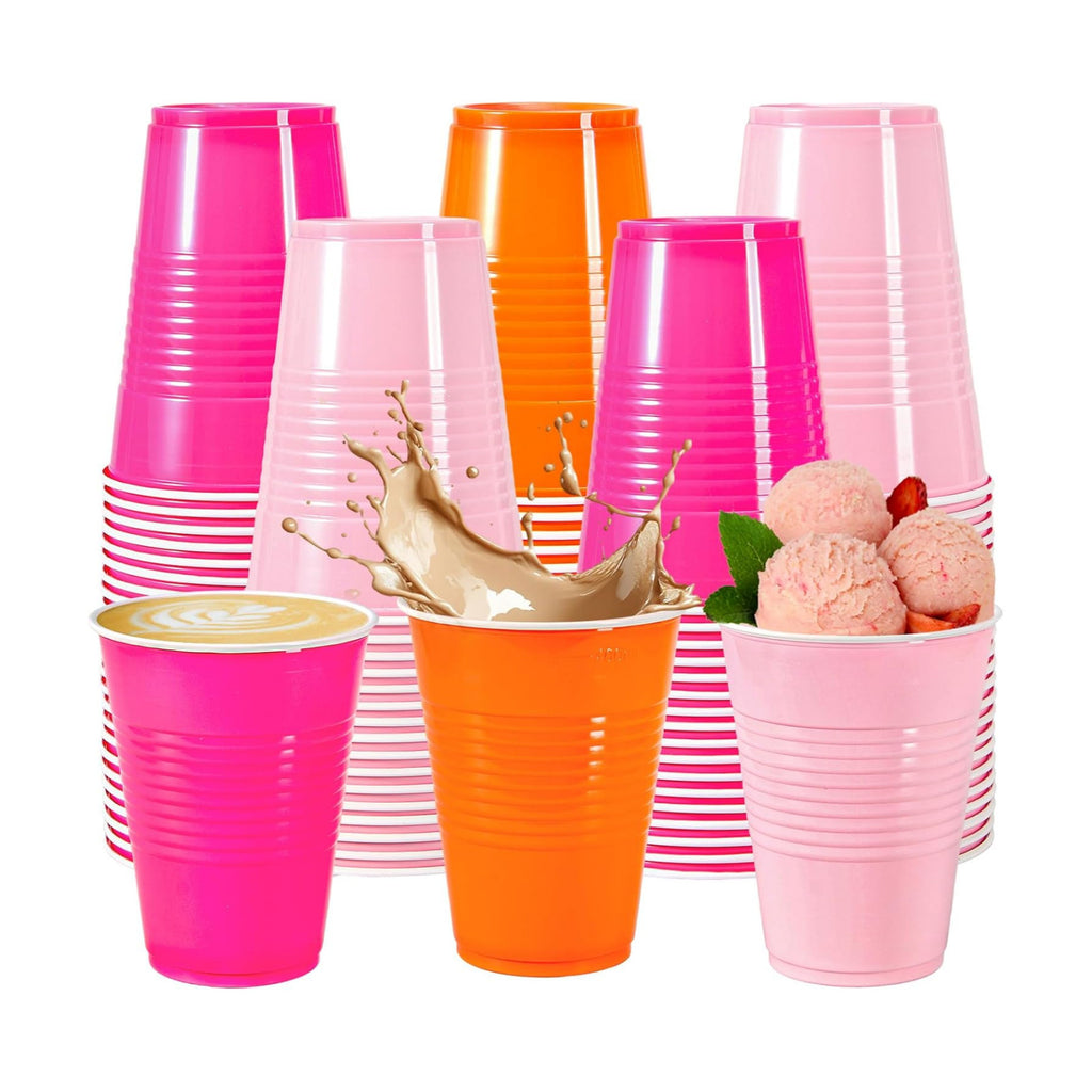 JarThenaAMCS 150Pcs Pink and Orange Plastic Cups 16Oz Bulk Hot & Light Pink Orange Disposable Party Cups for Summer Tequila Sunrise Sunset Birthday Graduation Theme Party Supplies Decorations