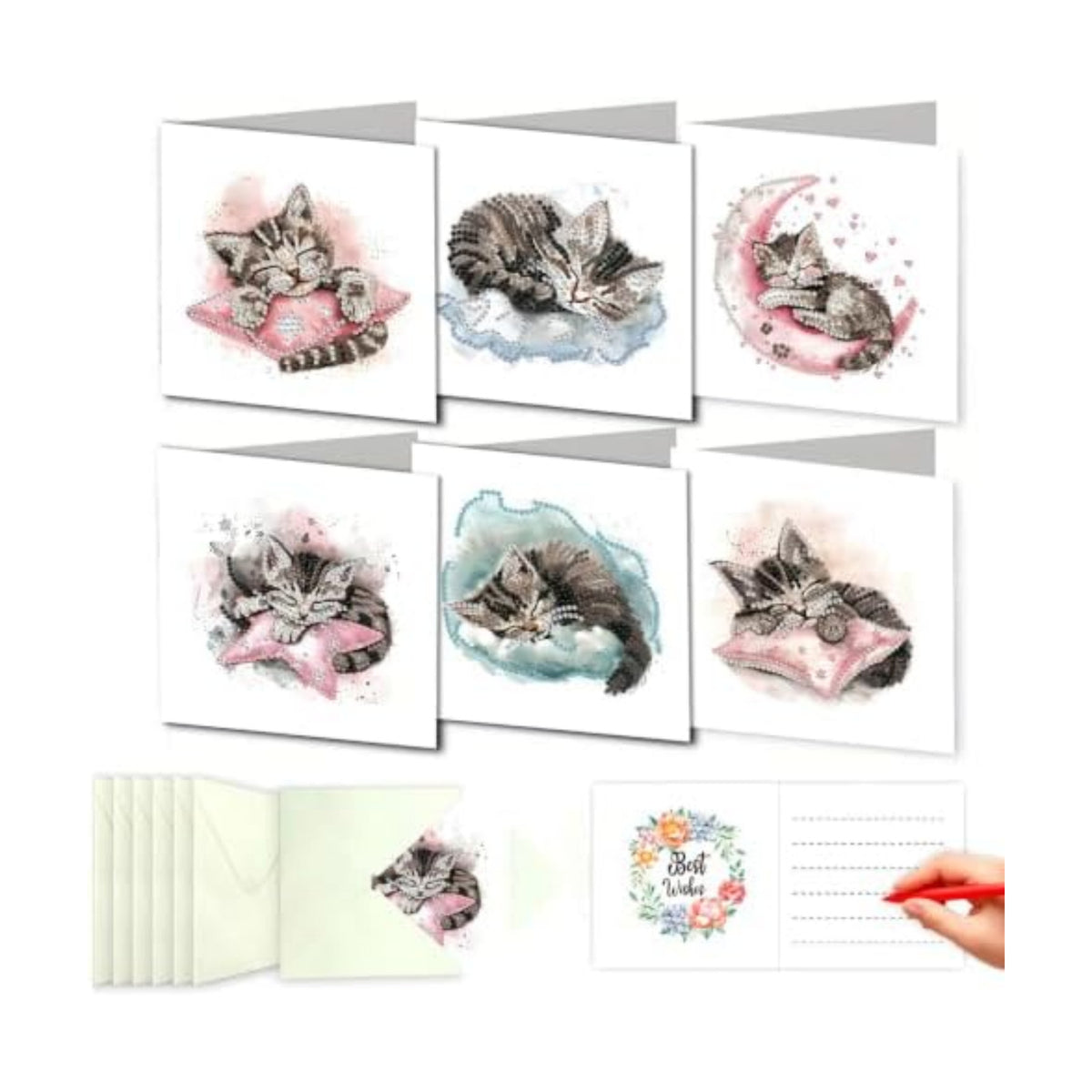 DDGYP 6 Pack Diamond Painting Greeting Cards,Craft Cards for Cat Lovers