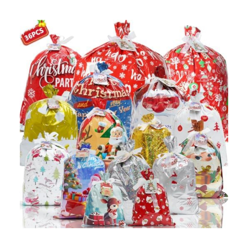 Koncci 36 Pcs Christmas Gift Bags, Assorted Sizes Medium Large Extra Large