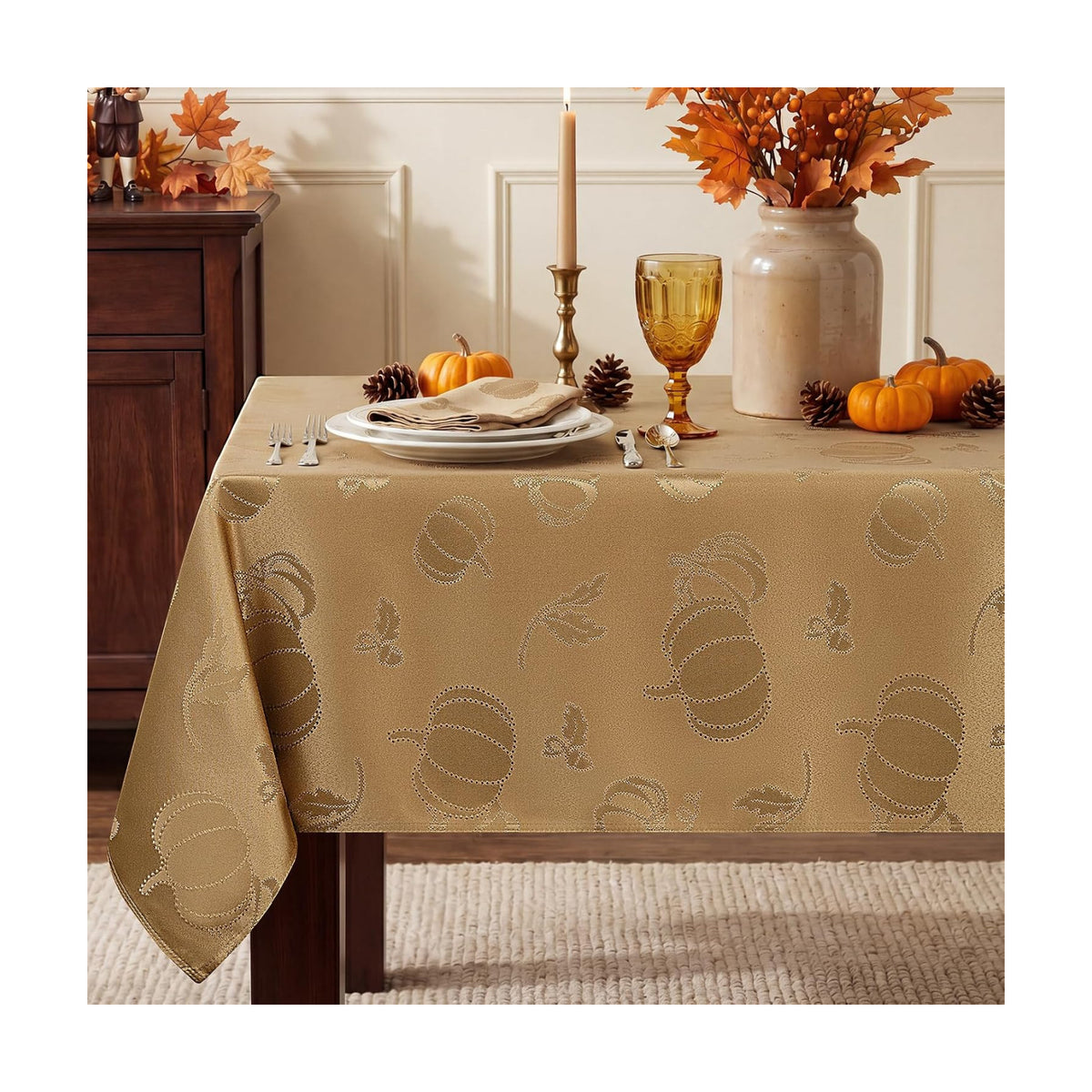 Romanstile Fall Jacquard Rectangle Tablecloth, Thanksgiving Pumpkin