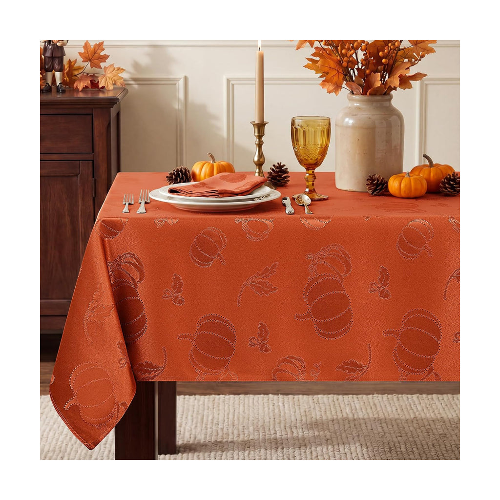 Romanstile Fall Jacquard Rectangle Tablecloth, Orange Pumpkin 60 x 84 Inch
