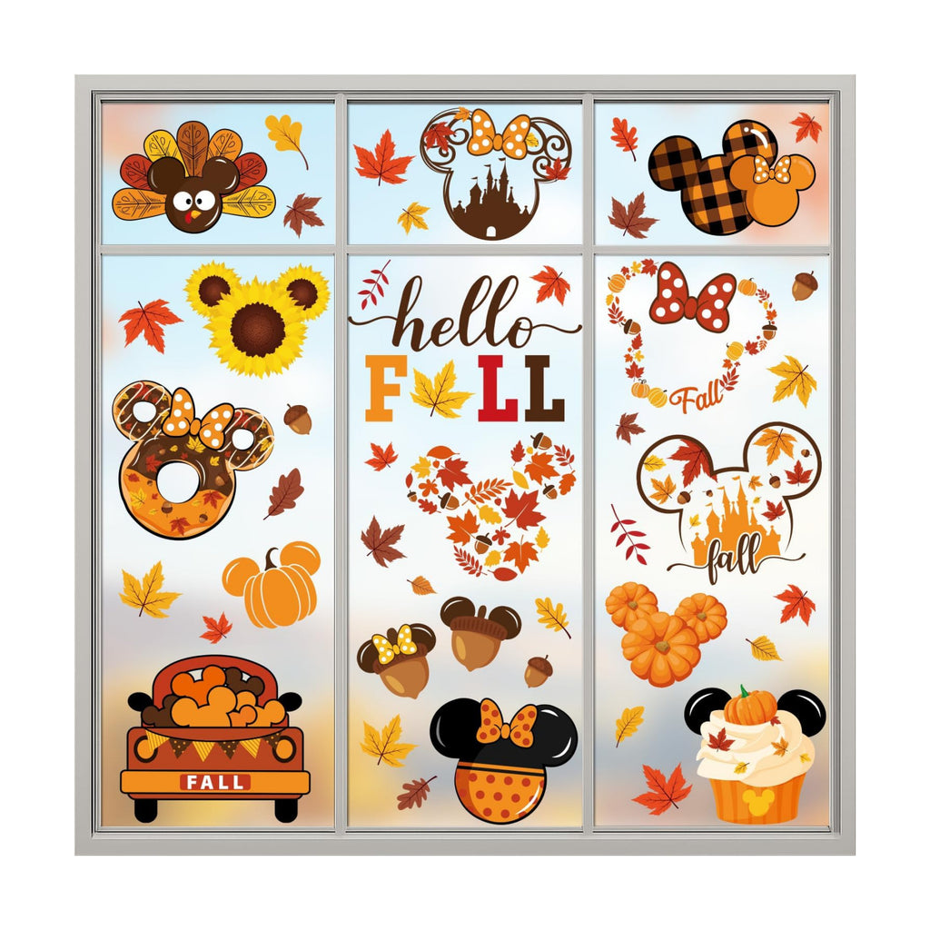 Fall Window Clings, Autumn Pumpkin Static Stickers for Glass, 60 Designs