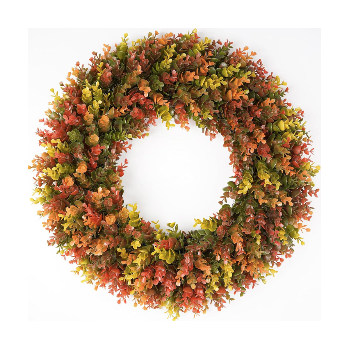 DDHS 20" Fall Wreath for Front Door，Artificial Boxwood Wreath-Hello Sign