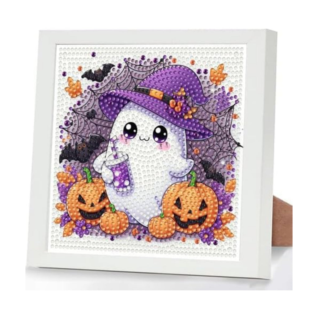 Halloween Ghost Diamond Art Painting Kits for Kids with Frame, Diamond Painting Kits for Kids Ages 4-8-12, Easy Gem Arts and Crafts Gift for Girls Boys Adult Beginners Home Wall Decor(7x7inch)