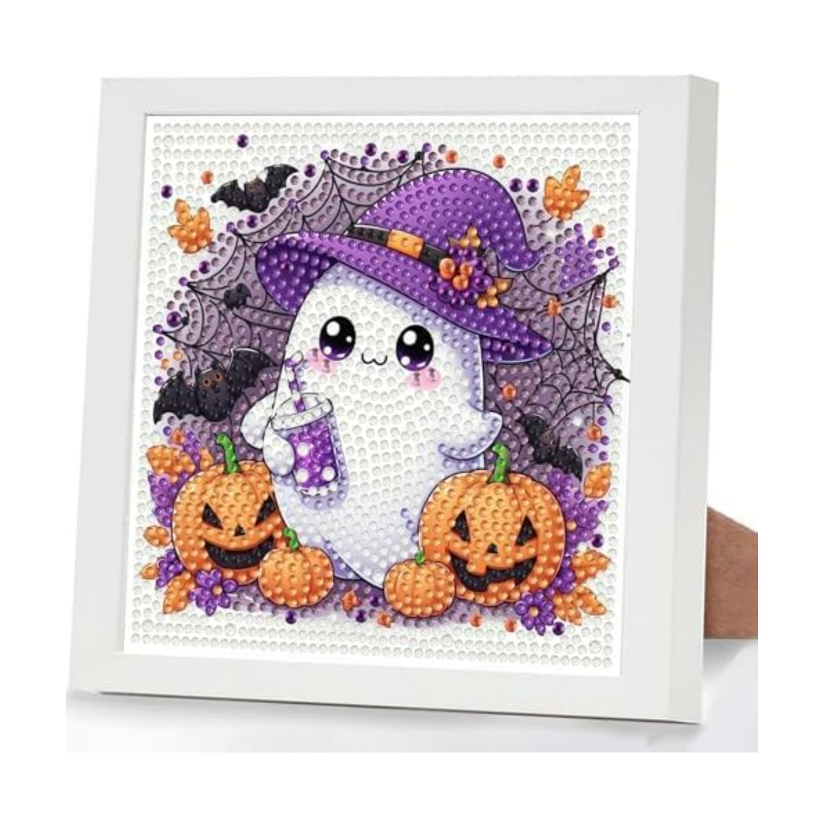 Halloween Ghost Diamond Art Painting Kits for Kids with Frame, Diamond Painting Kits for Kids Ages 4-8-12, Easy Gem Arts and Crafts Gift for Girls Boys Adult Beginners Home Wall Decor(7x7inch)