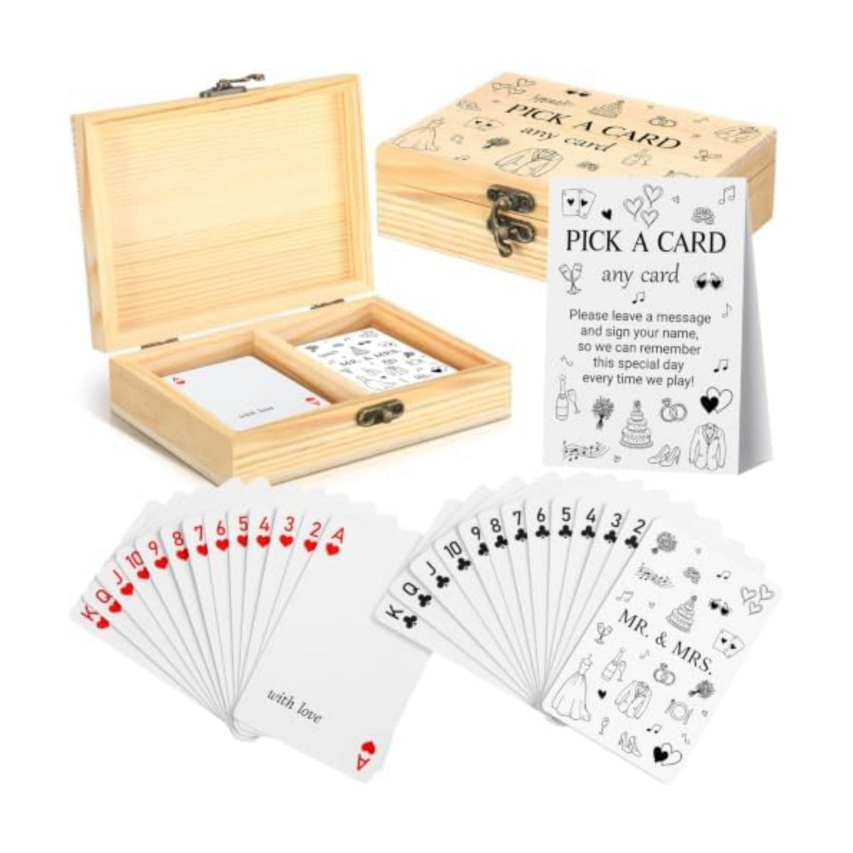 AceOrbit 57 Pack Wedding Party Guest Book Playing Cards Set with Wooden Box