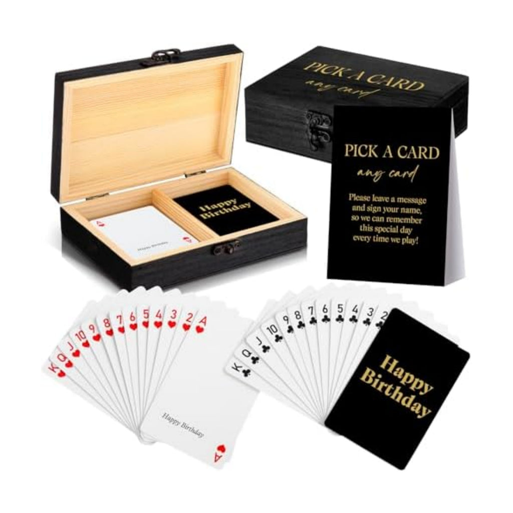AceOrbit 57 Pack Birthday Guest Book Playing Card Set with Black Wooden Box