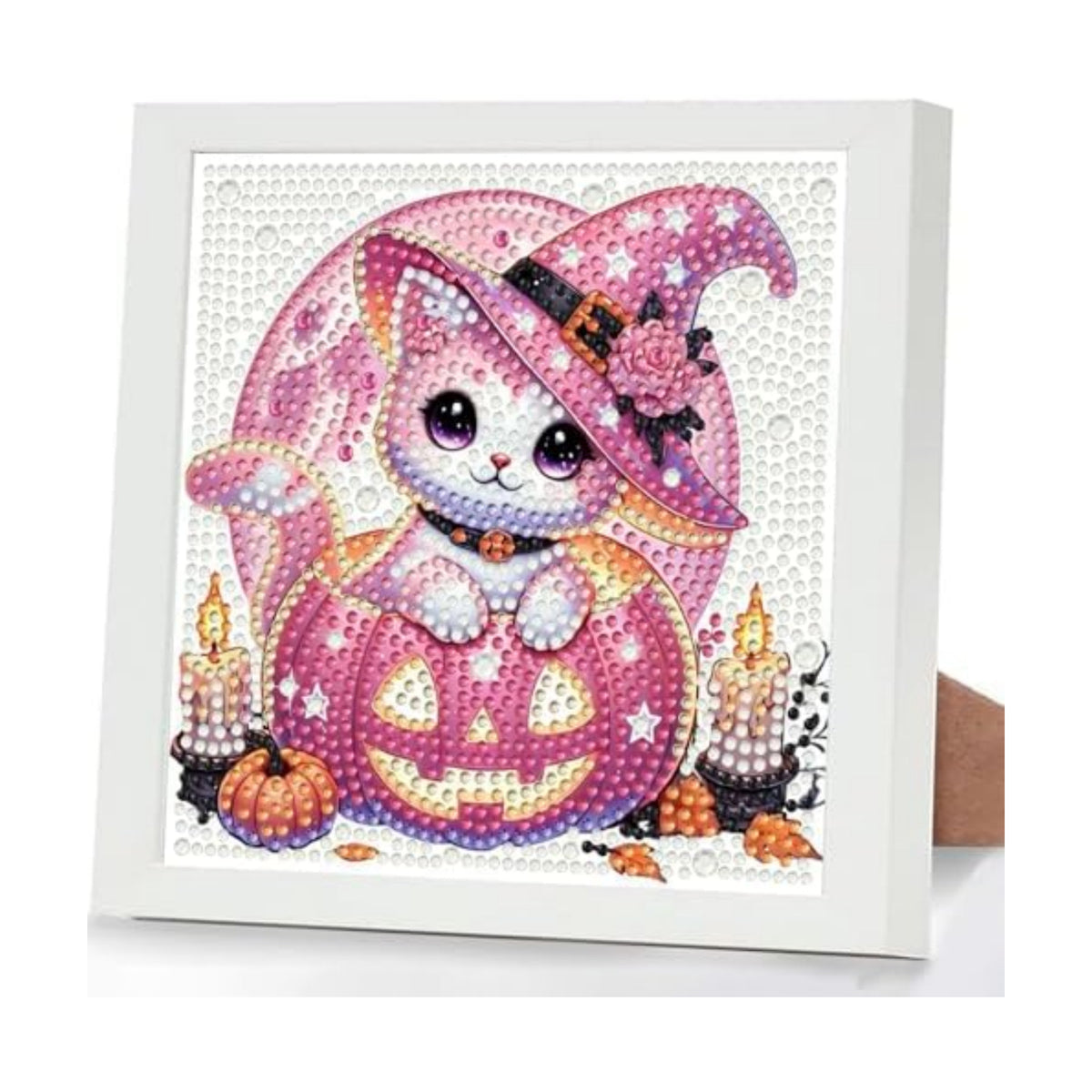 Halloween Cat Diamond Art Painting Kits for Kids with Frame, Diamond Painting Kits for Kids Ages 4-8-12, Easy Gem Arts and Crafts Gift for Girls Boys Adult Beginners Home Wall Decor(7x7inch)