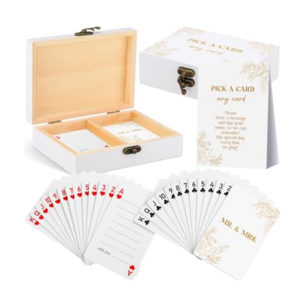 AceOrbit 57 Pack Golden Wedding Guest Book Playing Card Set with Wooden Box