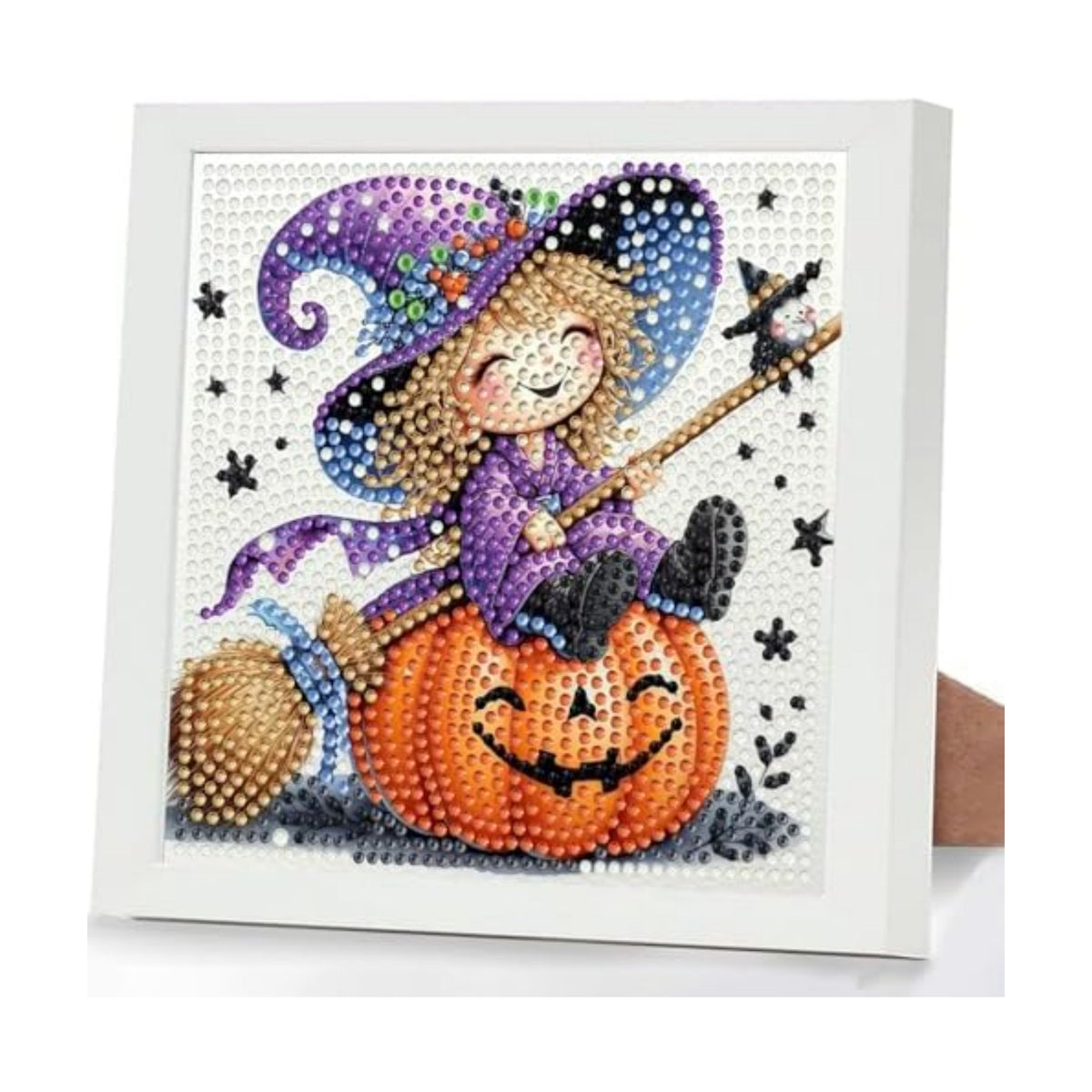 Halloween Diamond Art Painting Kits for Kids with Frame, Witch Diamond Painting Kits for Kids Ages 4-8-12, Easy Gem Arts and Crafts Gift for Girls Boys Adult Beginners Home Wall Decor(7x7inch)