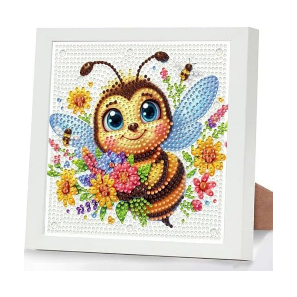 Bee Diamond Art Painting Kits for Kids with Frame, Animal Diamond Painting Kits for Kids Ages 4-8-12, Easy Gem Arts and Crafts Gift for Girls Boys Adult Beginners Home Wall Decor(7x7inch)
