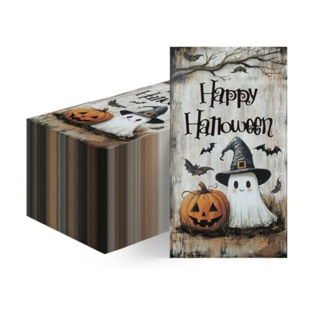 Horaldaily 50Pcs Halloween Paper Napkins, Ghost Happy Halloween