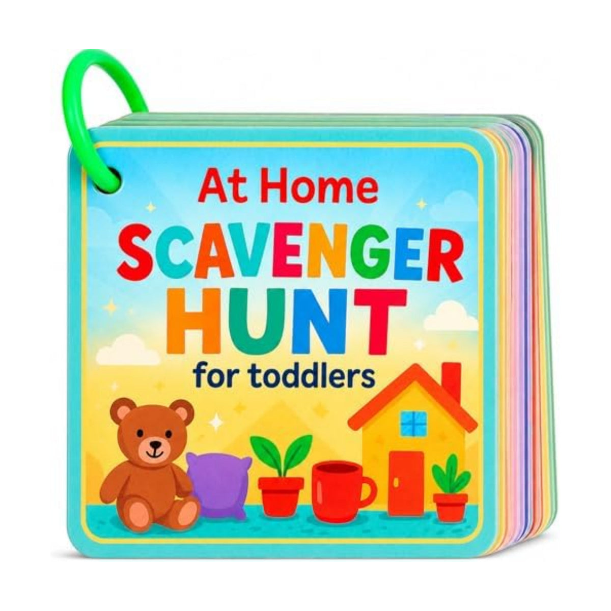 Indoor Scavenger Hunt Cards for Toddlers Ages 3-5, Screen-Free Montessori Learning Game & Educational Flash Cards, At-Home Activity, 20 Double-Sided Cards on a Safe Ring
