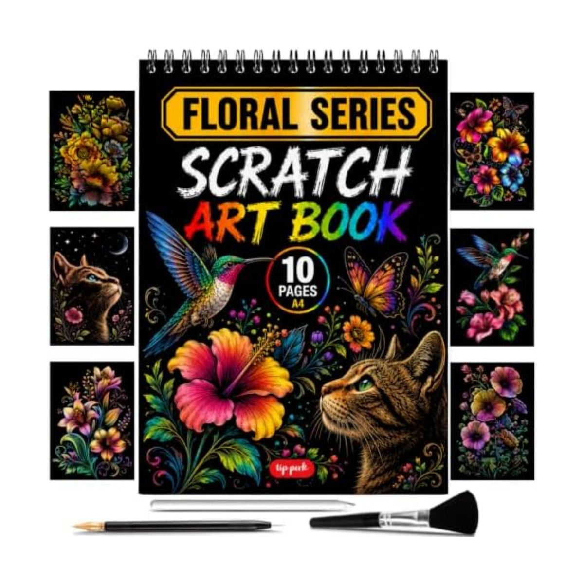 Scratch Art Book for Adults - Floral Series, 10 Rainbow Art and Crafts for Adults