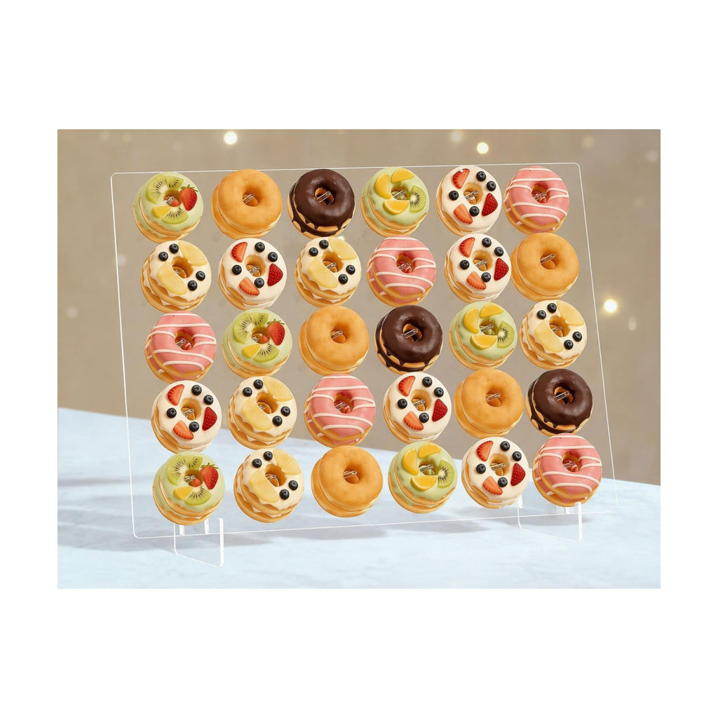 Horizontal Acrylic Donut Wall Display Stand, Clear Donut wall ,Large Donut Stand, Up to 60 Pieces, Freestanding Dessert Table Pastry Holder for Weddings and Parties