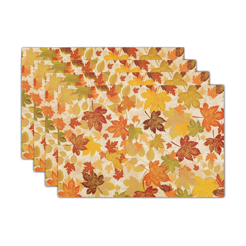 Fall Placemats Set of 6 18x12 Inch Autumn Maple Leaves Linen Place Mats Heat-Resistant Washable Wipeable Orange Season Holiday Table Mat for Party Kitchen Dining Room Dinner Table Decor