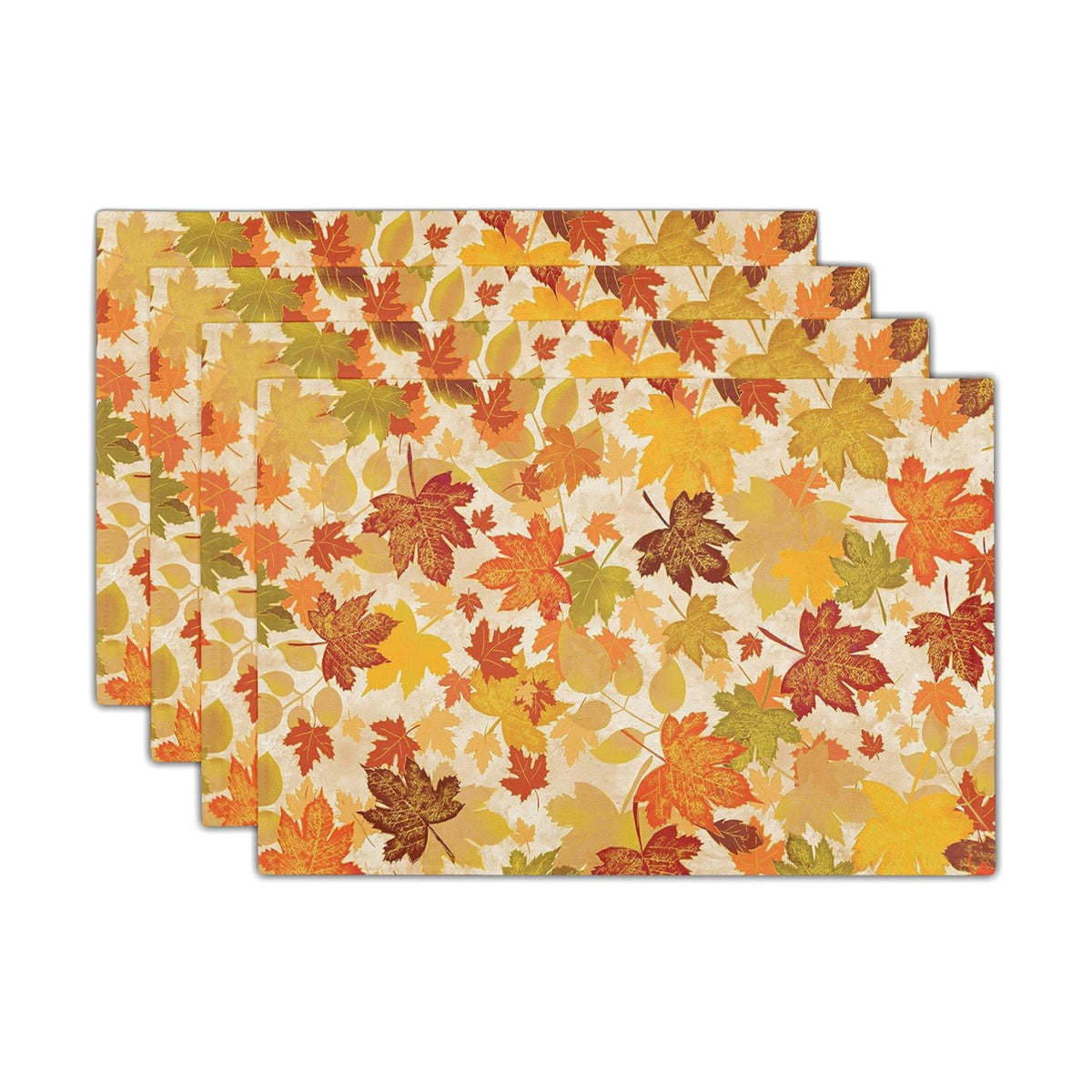 Fall Placemats Set of 6 18x12 Inch Autumn Maple Leaves Linen Place Mats Heat-Resistant Washable Wipeable Orange Season Holiday Table Mat for Party Kitchen Dining Room Dinner Table Decor