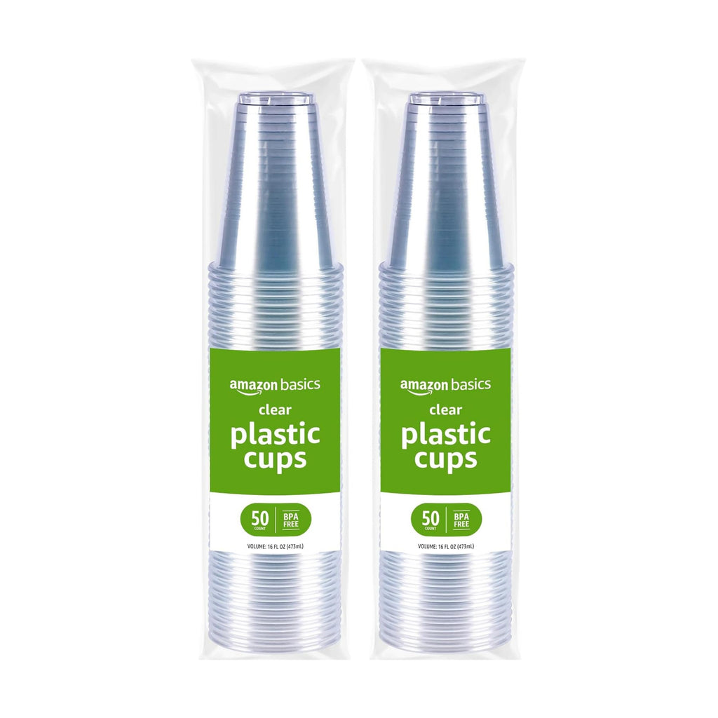 Amazon Basics Disposable Clear Plastic Cups for Cold Drinks, BPA-Free, Easy to Hold, 16oz, 50 Count (Pack of 2)