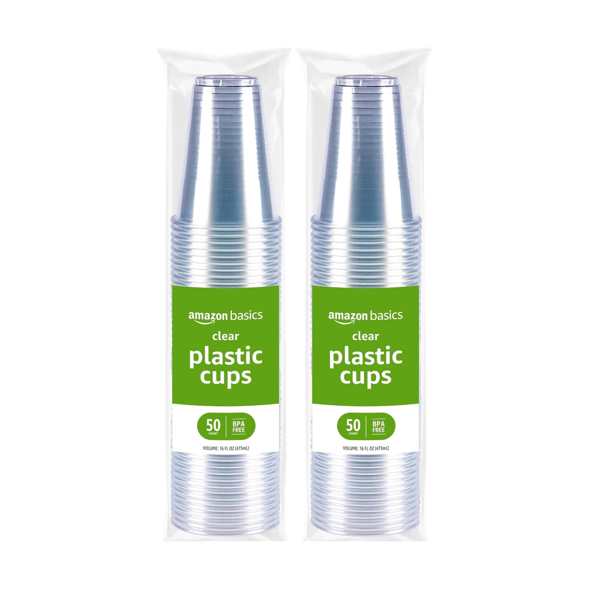 Amazon Basics Disposable Clear Plastic Cups for Cold Drinks, BPA-Free, Easy to Hold, 16oz, 50 Count (Pack of 2)