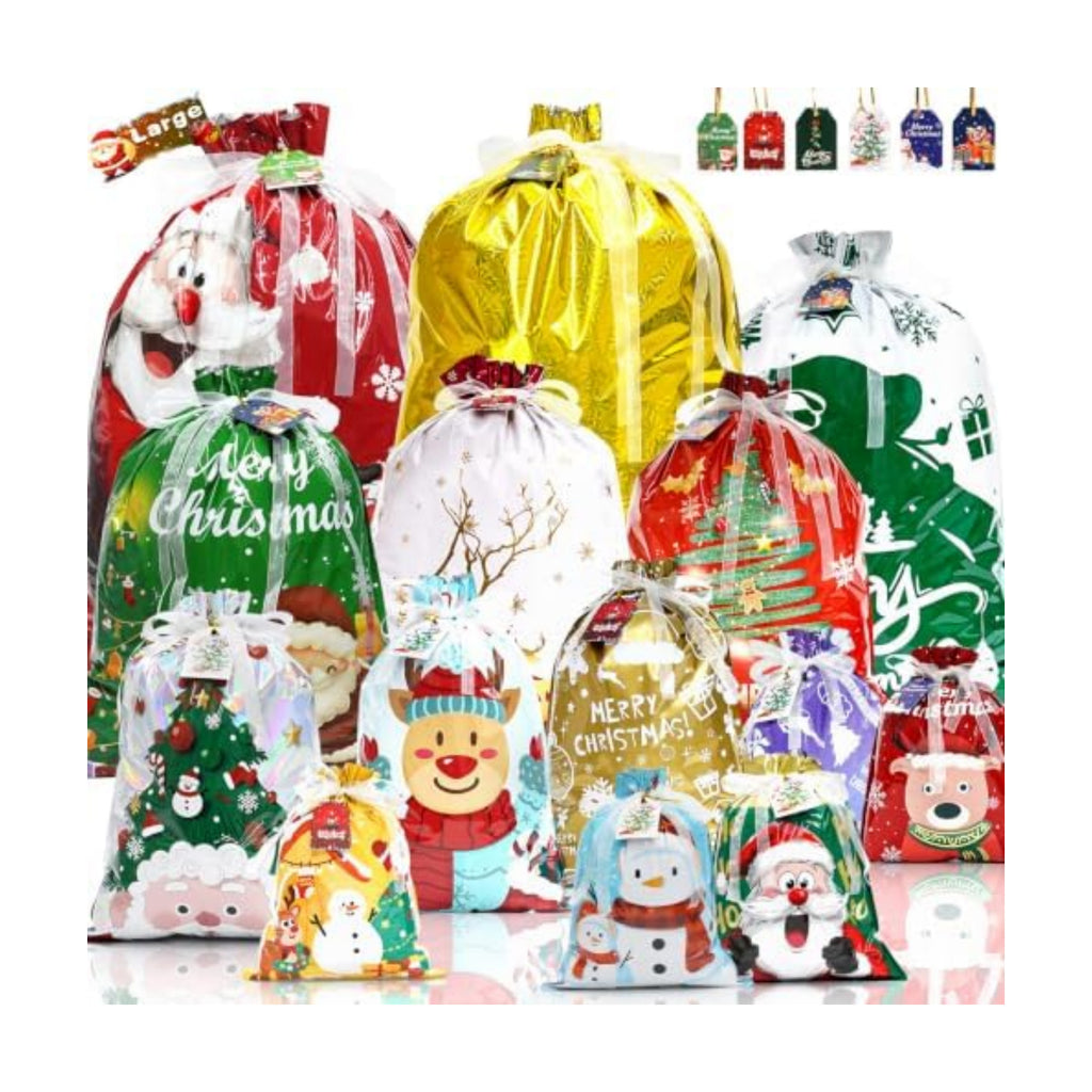 Ergohortus Christmas Drawstring Gift Bags, 20Pcs Christmas Bags for Gifts