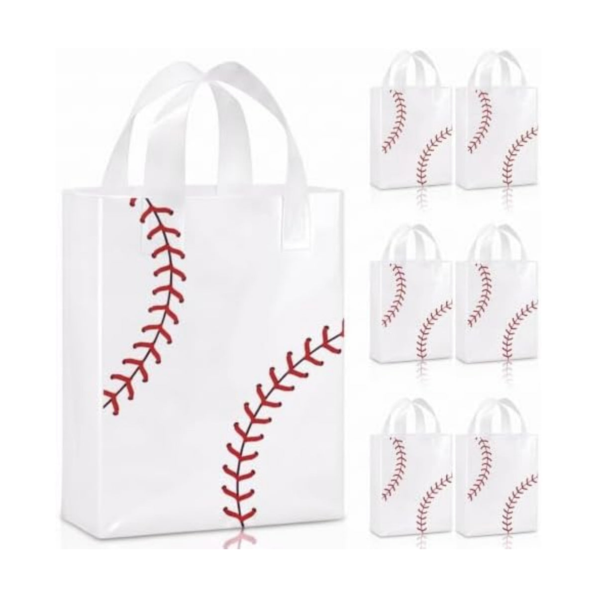 Pajean 24 Pcs Baseball Clear Plastic Gift Bags with Handles, 5.9 x 8.7 x 3.1 Inch Gameday PE Treat Bags, Red Stitching Candy Goodie Pouches for Team Parties, Sports Banquets, Birthday Event Supplies