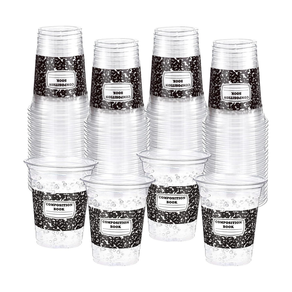 Funnymoom 60 Pack Back to School Cups, Black Composition Book Design, 12oz