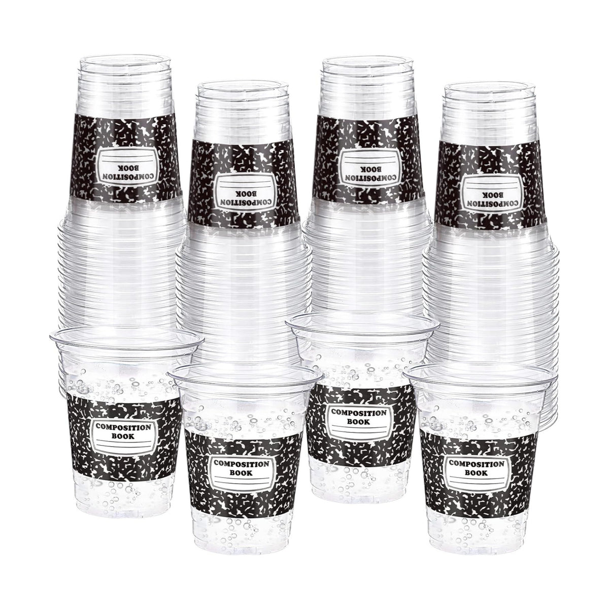 Funnymoom 60 Pack Back to School Cups, Black Composition Book Design, 12oz
