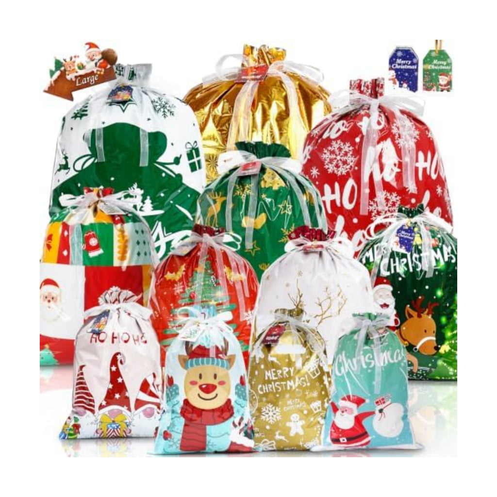 Habaylin 24PCS Christmas Drawstring Gift Bags, Xmas Gift Bags for Presents